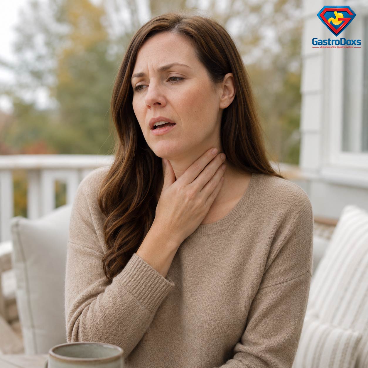 Adult experiencing a raspy voice and throat irritation linked to reflux
