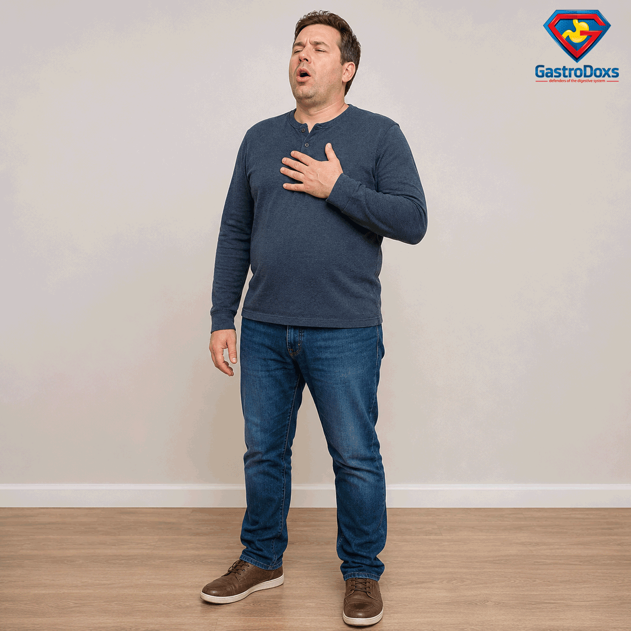 Person experiencing belching and digestive discomfort
