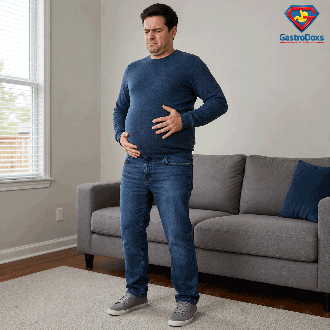 Medical illustration representing flatulence and digestive gas symptoms